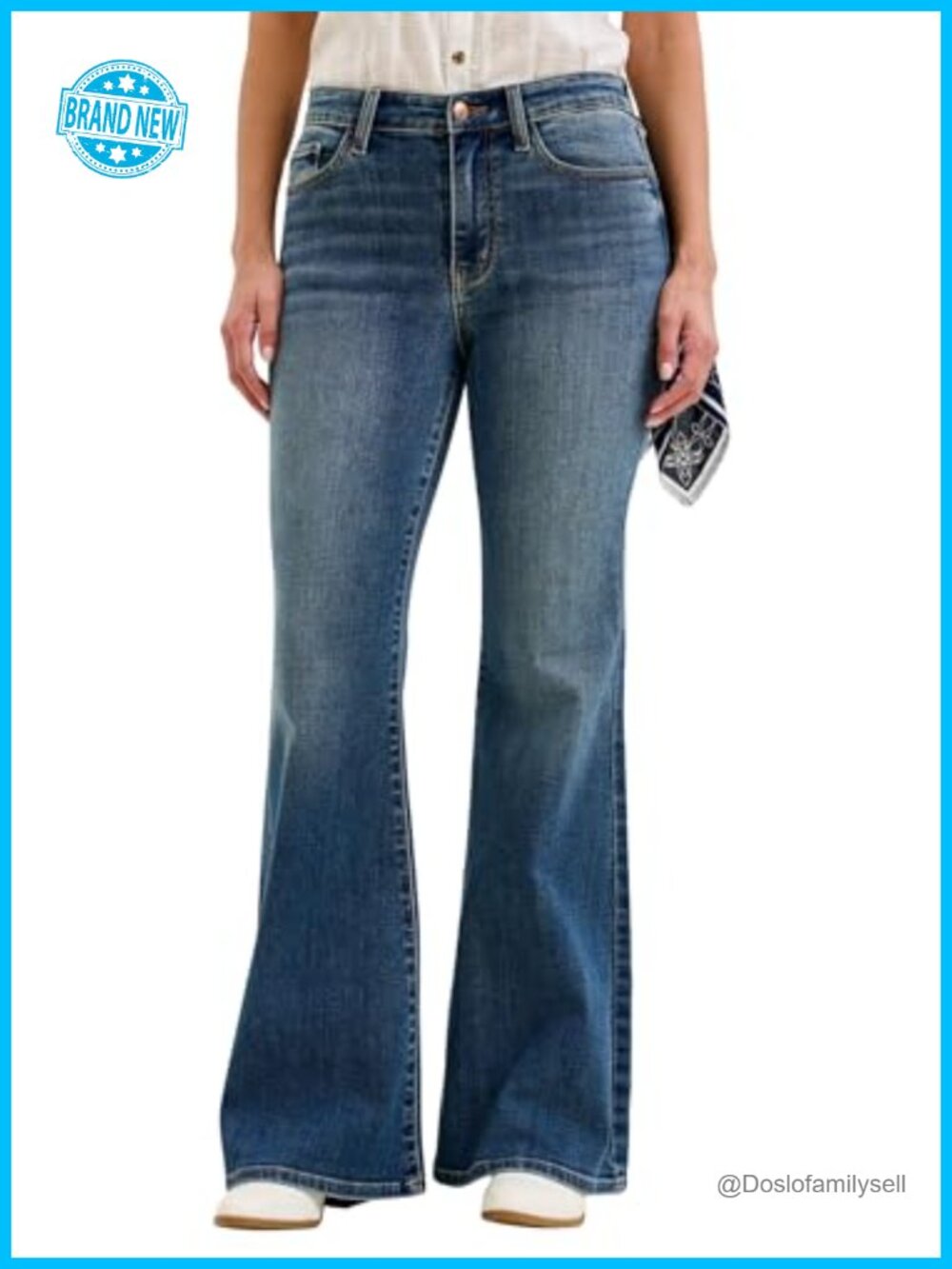 Mid Rise Flare Jeans Stretch Denim Bandana Loop 33 Inseam